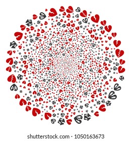 Divorce centrifugal circle. Object cycle organized from scattered divorce items. Vector illustration style is flat iconic symbols.