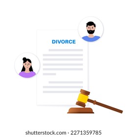 Divorce certificate concept. Official paperwork process of terminating a marriage or marital union. Marriage cancellation documents. End of relationship between a married couple vector illustration