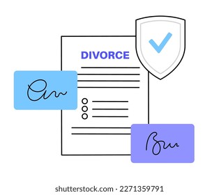 Divorce certificate concept. Official paperwork process of terminating a marriage or marital union. Marriage cancellation documents. End of relationship between a married couple vector illustration