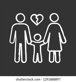 Divorce chalk icon. Parental conflicts. Marriage breakup. Couple break up. Joint child custody. Isolated vector chalkboard illustration