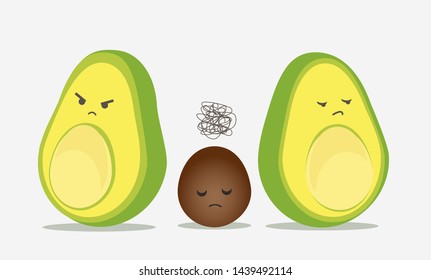 Divorce with children concept vector. Avocado couple and frustrated child.