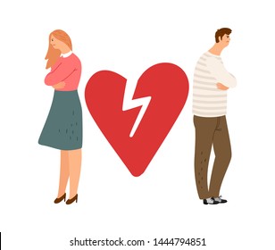 Divorce concept. Ex couple vector characters. Angry girl and boy. Illustration of man and woman conflict, couple problem divorce