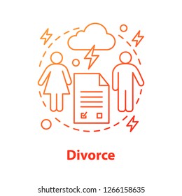 Divorce concept icon. Family break up. Relationships breakdown idea thin line illustration. Vector isolated outline drawing