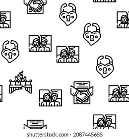 Divorce Couple Canceling Marriage Vector Seamless Pattern Thin Line Illustration