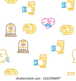 Divorce Couple Canceling Marriage Vector Seamless Pattern Color Line Illustration