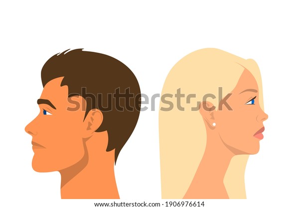 Divorce Couple. Sad Man and Woman Portrait
Closeup Isolated on White Background. People are Turned Away From
Each Other. Quarrel, Scandal, Relationship Problems Concept. Stock
Vector Illustration