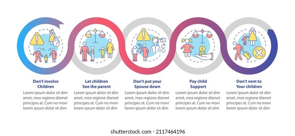 Divorce Dos And Donts Loop Infographic Template. Life And Separation. Data Visualization With 5 Steps. Process Timeline Info Chart. Workflow Layout With Line Icons. Myriad Pro-Bold, Regular Fonts Used