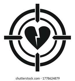 Divorce heart target icon. Simple illustration of divorce heart target vector icon for web design isolated on white background