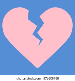 Divorce Heart vector icon symbol. Flat pictogram designed with pink and isolated on a blue background.