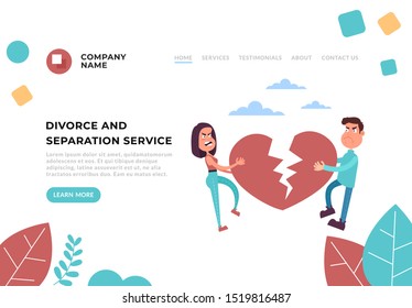 Divorce help service web page banner concept. Vector flat cartoon graphic design illustration