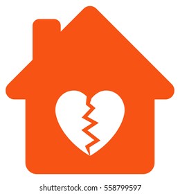 Divorce House Heart vector icon. Flat orange symbol. Pictogram is isolated on a white background. Designed for web and software interfaces.