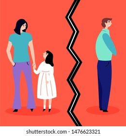 Divorce - husband and wife get divorced. Parting. Collapse of a relationship. Stressful situations. Editable vector illustration