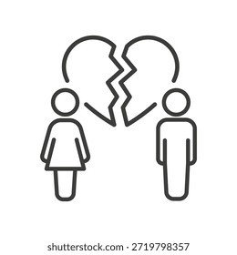 Icono de divorcio, disolución del matrimonio, arte de la línea de Vector