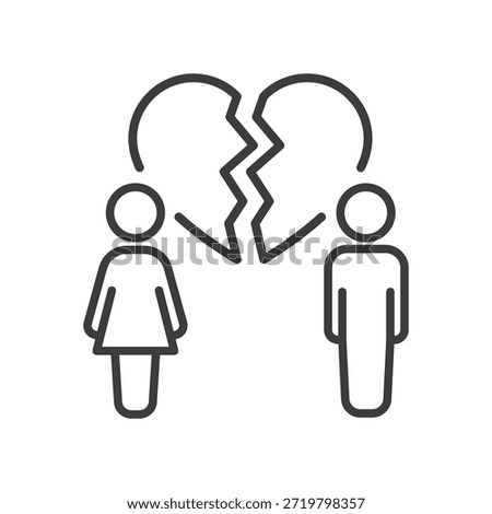 Divorce icon, dissolution of marriage, vector line art