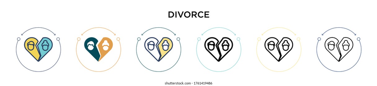 Divorce icon in filled, thin line, outline and stroke style. Vector illustration of two colored and black divorce vector icons designs can be used for mobile, ui, web
