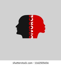 Divorce icon, male and female profiles, vector illustration