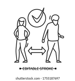 Divorce icon. Peaceful couple separation under agreement linear pictogram. Concept of divorce process and family break up. Editable stroke vector illustration for web and marriage law service
