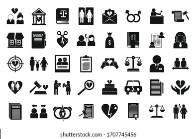 Divorce icons set. Simple set of divorce vector icons for web design on white background