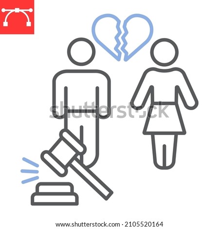 Divorce law line icon, separation and justice, family divorce vector icon, vector graphics, editable stroke outline sign, eps 10.