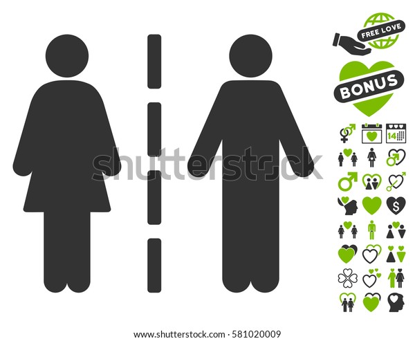 Divorce Line pictograph with bonus passion\
symbols. Vector illustration style is flat iconic eco green and\
gray symbols on white\
background.
