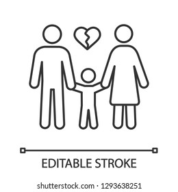 Divorce linear icon. Thin line illustration. Parental conflicts. Marriage breakup. Couple break up. Joint child custody. Contour symbol. Vector isolated outline drawing. Editable stroke