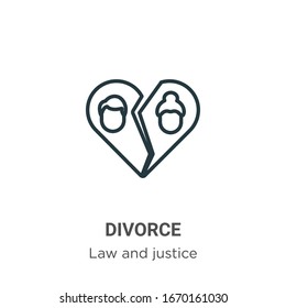 Divorce outline vector icon. Thin line black divorce icon, flat vector simple element illustration from editable law and justice concept isolated stroke on white background