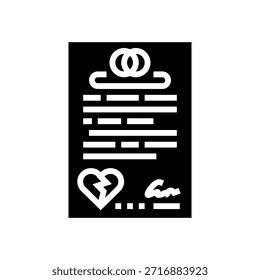Papeles de divorcio icono de glifo. Vector de papeles de divorcio. ilustración de símbolo aislado