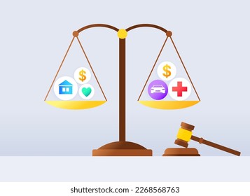 Divorce procedure concept. Official process of terminating a marriage or marital union and division of assets on divorce. End of relationship between a married couple flat vector illustration