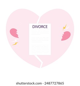 Divorce and property division concept. Divorce certificate concept. Official paperwork process of terminating a marriage or marital union. Marriage cancellation documents. End of relationship.