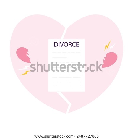 Divorce and property division concept. Divorce certificate concept. Official paperwork process of terminating a marriage or marital union. Marriage cancellation documents. End of relationship.