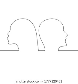 Divorce or quarrel in couple, continuous line profiles