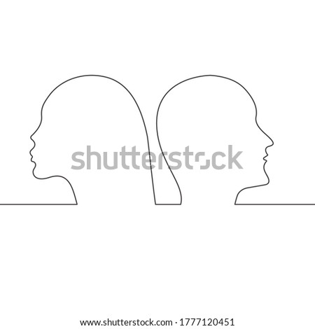 Divorce or quarrel in couple, continuous line profiles