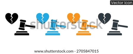 Divorce ruling with broken heart and gavel. Legal and emotional end of a marriage, separation agreement and settlement. Justice and the law prevail.