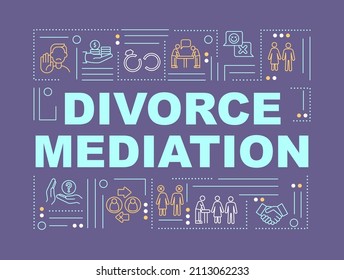 Divorce settlement word concepts purple banner. Separation legal support. Infographics with linear icons on background. Isolated typography. Vector color illustration with text. Arial-Black font used