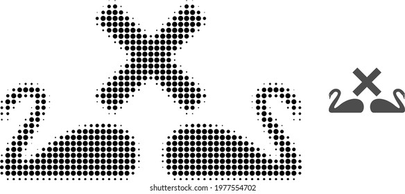 Divorce swans halftone dotted icon illustration. Halftone array contains round dots. Vector illustration of divorce swans icon on a white background. Flat abstraction for divorce swans symbol.