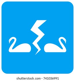 Divorce Swans vector icon. Image style is a flat icon symbol perforated in a blue rounded square shape.