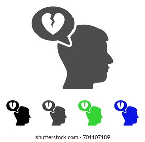 Divorce Thinking Man flat vector illustration. Colored divorce thinking man, gray, black, blue, green pictogram variants. Flat icon style for web design.