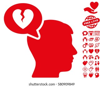Divorce Thinking Man icon with bonus valentine clip art. Vector illustration style is flat iconic red symbols on white background.