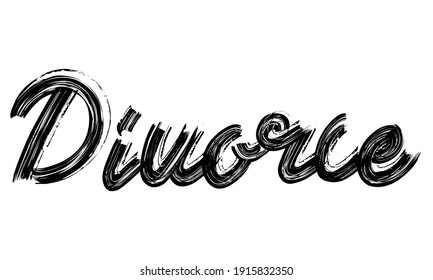Scheidung Typografie Schwarzer Text Hand geschrieben Brush-Schriftart gezeichnet Phrase dekorative Skript-Brief auf weißem Hintergrund für Worte