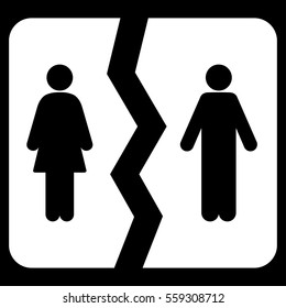 Divorce vector icon. Flat white symbol. Pictogram is isolated on a black background. Designed for web and software interfaces.