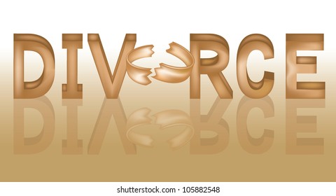 Divorce word with broken ring. vector illustration