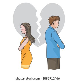 Divorced couple or couples are angry. Hand drawn style vector.