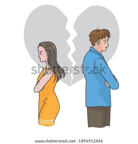 Divorced couple or couples are angry. Hand drawn style vector.