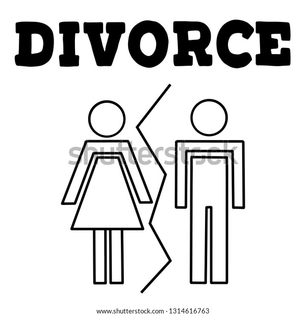 A divorced couple with man and woman\
silhouettes separated and divided. \
