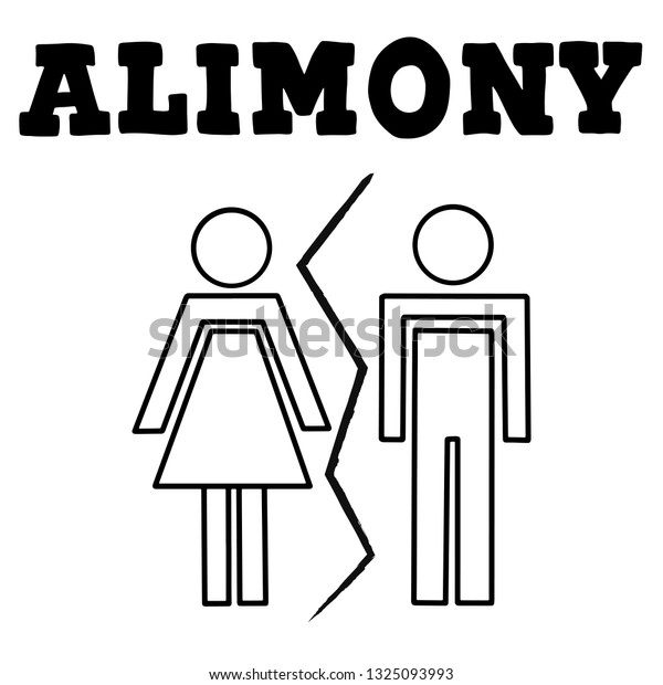 A divorced
couple with man and woman silhouettes separated and divided. Family
problem  of husband and wife, break up and alimony issue. Vector
lettering illustration
eps10.