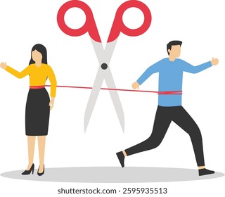 Divorced couple, separation of broken marriage end of relationship. Flat vector illustration.

