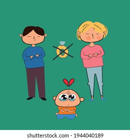 Divorced parents breaking their kid heart, vector, illustration  