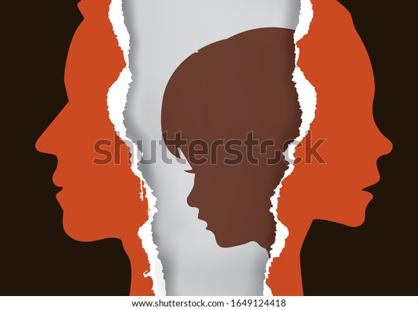

Divorced parents and sad child.
Torn paper
with man, woman and child stylized silhouettes symbolizing the
effect of divorce on the
child.