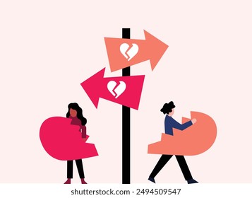 Divorced and separated parted ways heartbreak illustration