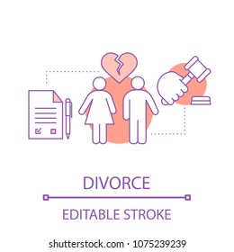 Divorcing couple concept icon. Division of property idea thin line illustration. Vector isolated outline drawing. Editable stroke